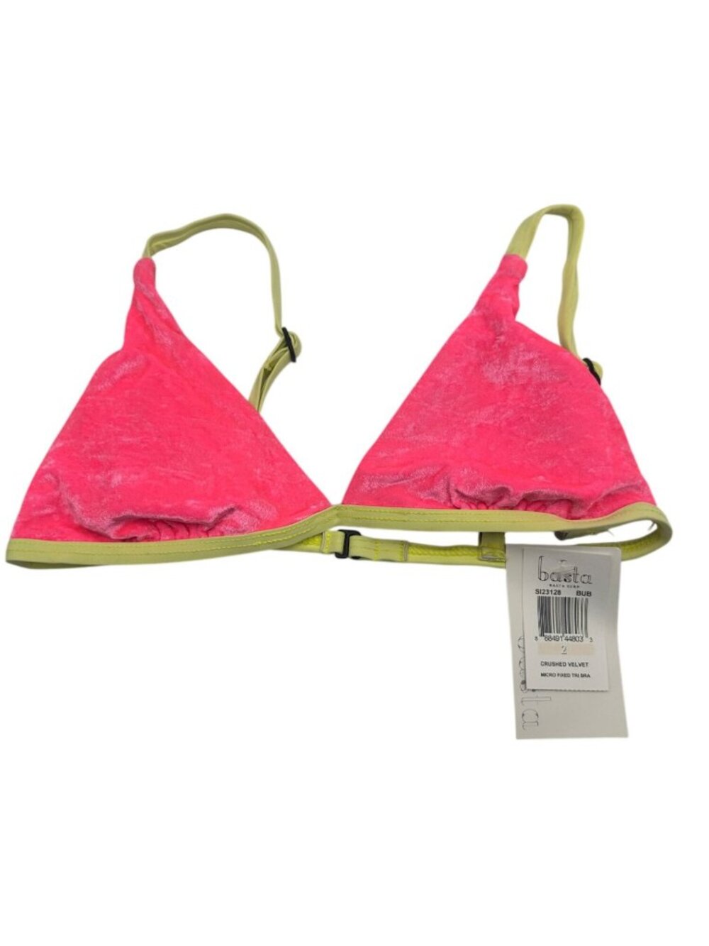 Basta Surf Crushed Velvet Micro Triangle Bra Pink Yellow Adjustable Straps New